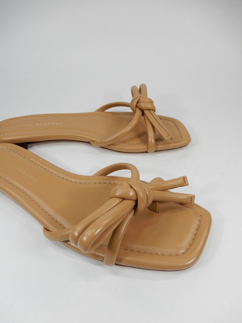 Loeffler Randall Hadley Bow Flat SANDALS Size 8 Tan Leather Square Toe NEW $250 - Picture 8 of 15